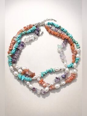 Multi‑Stone Harmony Necklace — Hand‑Strung Natural Gemstones & Pearls
